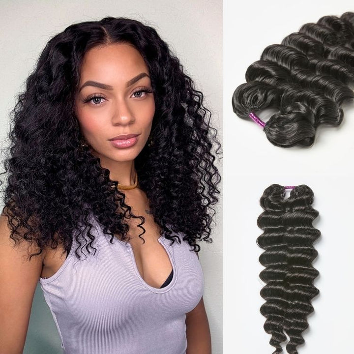 [Ashine] Readitress Pre-Separated Feather Crochet Human Hair Extensions Deep Wave Protective Style with (Free Gift-130g Only)