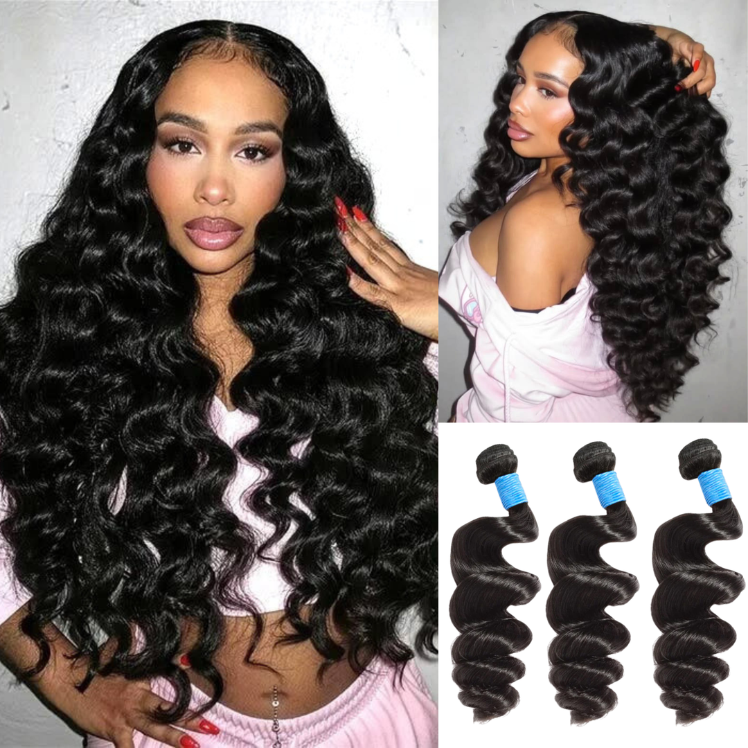 [Ashine] 14-28 Inch Loose Wave Virgin Brazilian Hair #1B Natural Black