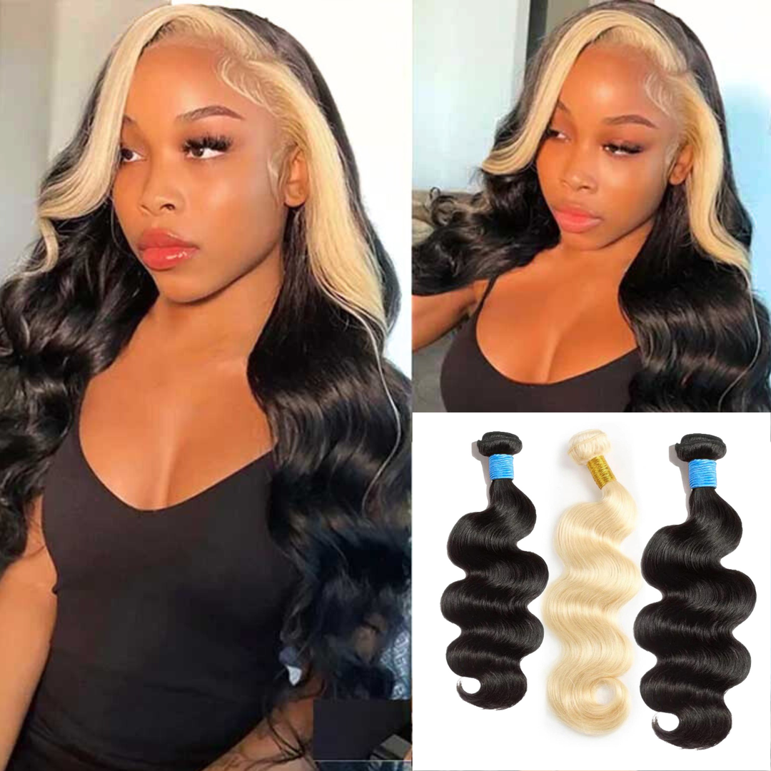 [Ashine] 12A #1B/613 Blonde Peekaboo Human Hair Bundles 100% Virgin Vietnamese Hair - New Trends