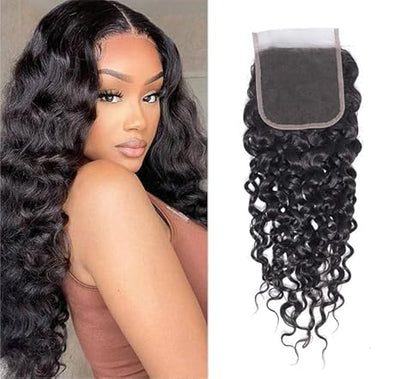 Ashine Free Parted Lace 4x4 Closure #1B Natural Black 100% Human Hair Deep Wave Deep Curly Straight Body Wave Pre Plucked Pre Bleached Pre Cut