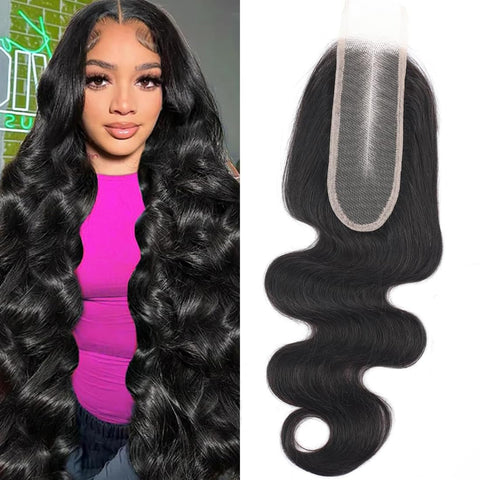 [Ashine] Upgrade Free Parted Lace Body Wave 2x6 4x4 5x5 Closure #1B Natural Black 100% Human Hair Pre Plucked Pre Bleached Pre Cut