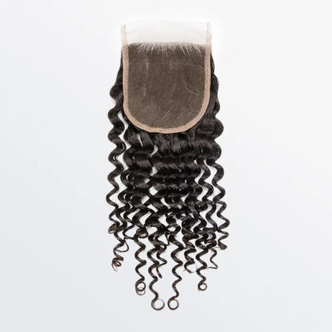 Ashine 14-18Inch 4" x 4" Deep Curly Free Parted Lace Closure #1B Natural Black