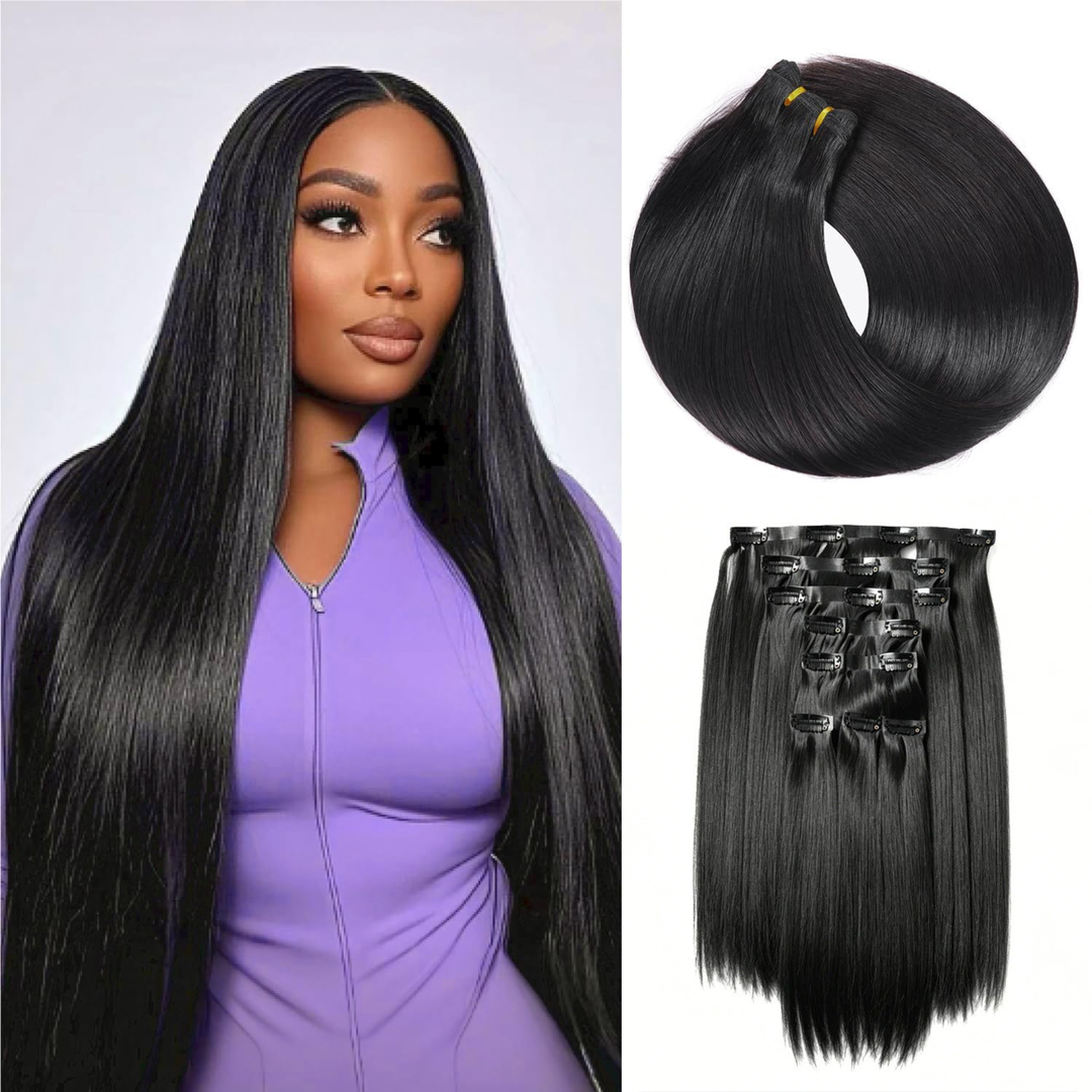 [Ashine] Clip in Hair Extensions Real Human Hair,100% Virgin Remy Human Hair Extensions for Women,1B Natural Black 8pcs Per Set with Double Weft 120g
