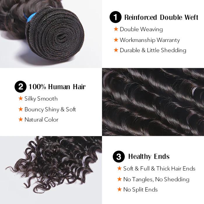Ashine] 10-30 Inch Deep Wavy Virgin Brazilian Hair #1B Natural