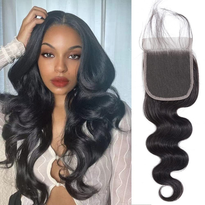 [Ashine] 14-20 Inch 4" x 4" HD Body Wave Free Parted Lace Closure #1B Natural Black