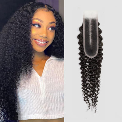 [Ashine] Upgrade Free Parted Lace Deep Curly 2x6 4x4 5x5 Closure #1B Natural Black 100% Human Hair Pre Plucked Pre Bleached Pre Cut