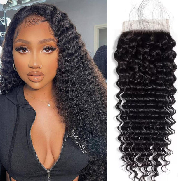 Ashine 4x4 Deep Wave Lace Closure Human Hair 14-18 Inch HD Lace Free Part Closure 100% Brazilian Virgin Human Hair Extensions Lace Closure Pre Plucked