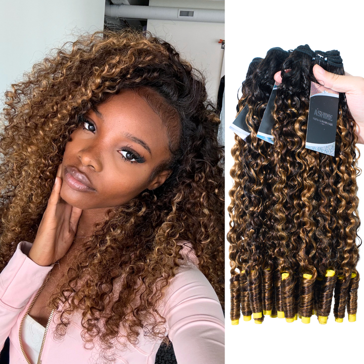 [Ashine] Burmese Curly T1B/P4/27 Virgin Human Hair Bundles Extension 10A