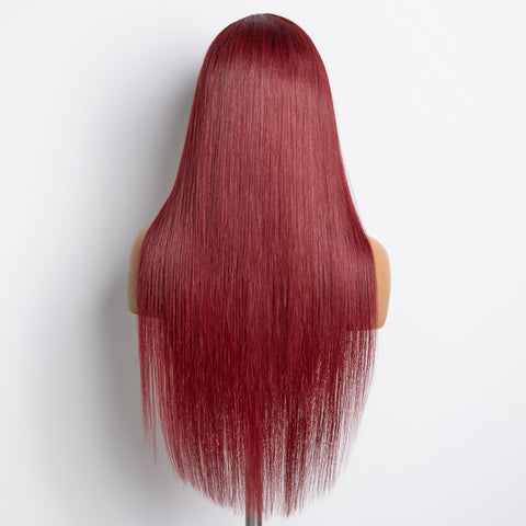 Ashine 24 Inches Burgundy 13"X4" Lace Front Straight Wig Pre-Plucked Free Part 150% Density-100% Human Hair