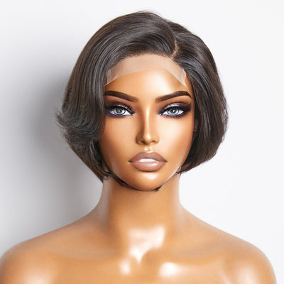 Ashine 8 Inches 4"x4" Natural Black Straight Bob Side Part Lace Closure Wig-100% Human Hair