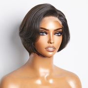 Ashine 8 Inches 4"x4" Natural Black Straight Bob Side Part Lace Closure Wig-100% Human Hair