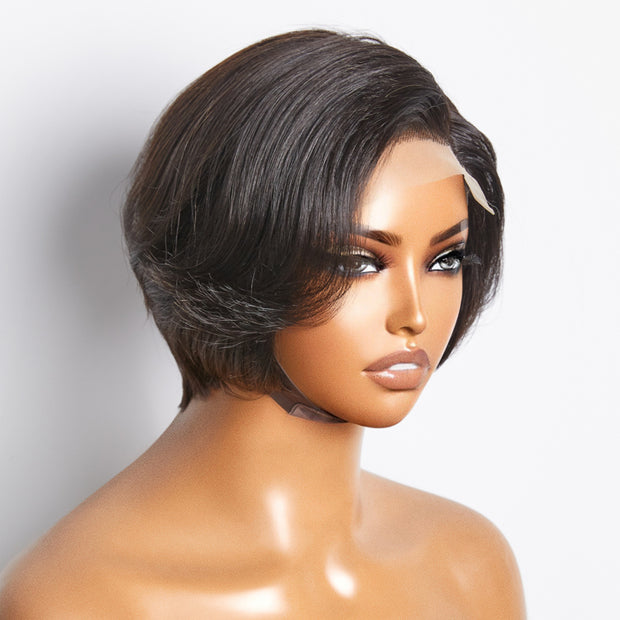 Ashine 8 Inches 4"x4" Natural Black Straight Bob Side Part Lace Closure Wig-100% Human Hair