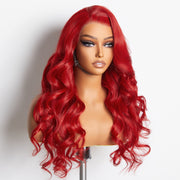 Ashine 24 Inches 13"x4" Body Wavy Wear & Go Glueless #Red Lace Frontal Wig-100% Human Hair