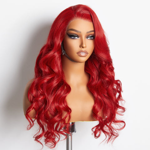 Ashine 24 Inches 13"x4" Body Wavy Wear & Go Glueless #Red Lace Frontal Wig-100% Human Hair