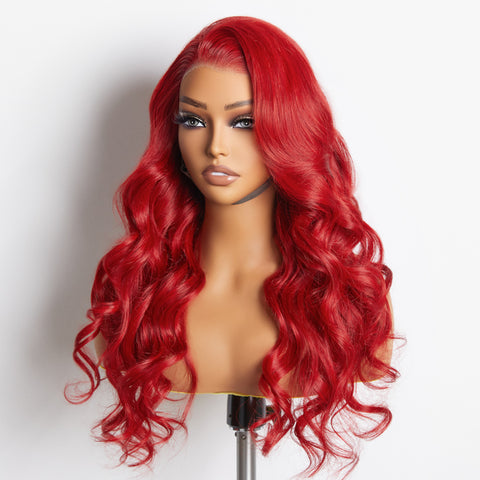 Ashine 24 Inches 13"x4" Body Wavy Wear & Go Glueless #Red Lace Frontal Wig-100% Human Hair