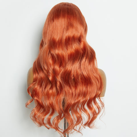 Ashine 24 Inches Ginger 13"x4" Lace Front Body Wavy Wig Pre-Plucked Free Part 150% Density-100% Human Hair