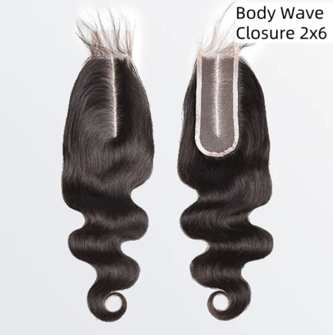 [Ashine] Upgrade Free Parted Lace 2x6 4x4 5x5 Closure #1B 100% Human Hair