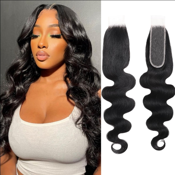 [Ashine] Upgrade Free Parted Lace 2x6 4x4 5x5 Closure #1B 100% Human Hair