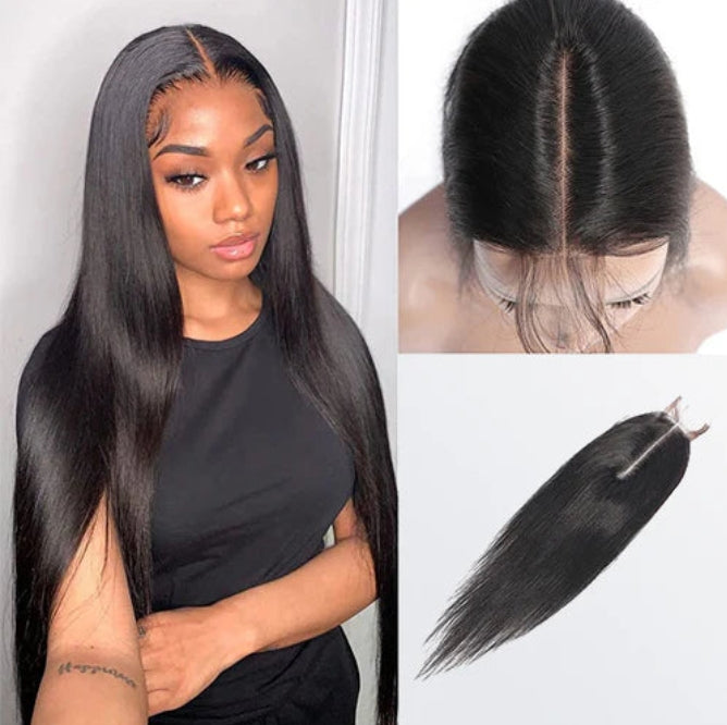 [Ashine] Upgrade Free Parted Lace 2x6 4x4 5x5 Closure #1B 100% Human Hair