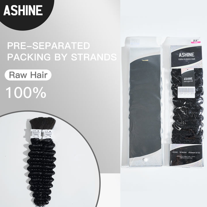[Ashine]  Human Braiding Hair Bundle Bulk Human Hair 100g Extensions for Boho Braids #1B Natural Black