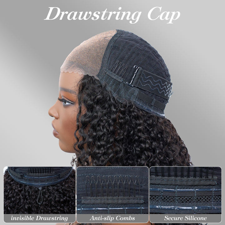 [Ashine] 16 Inch #1B Messy Curly 5*5 HD Front Lace Wig 150% Density Glueless Human Hair Seamless Blend Realistic Hairline