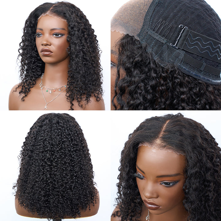 [Ashine] 16 Inch #1B Messy Curly 5*5 HD Front Lace Wig 150% Density Glueless Human Hair Seamless Blend Realistic Hairline