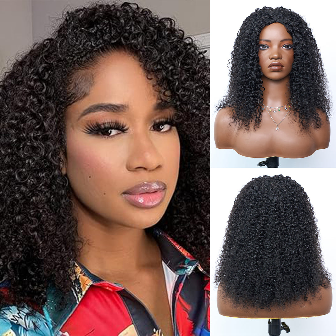 [Ashine] Burmesisk Krøllet Halv Paryk Hurtigvævet Sømløs Blanding Realistisk Hårgrænse Fulani Fletninger