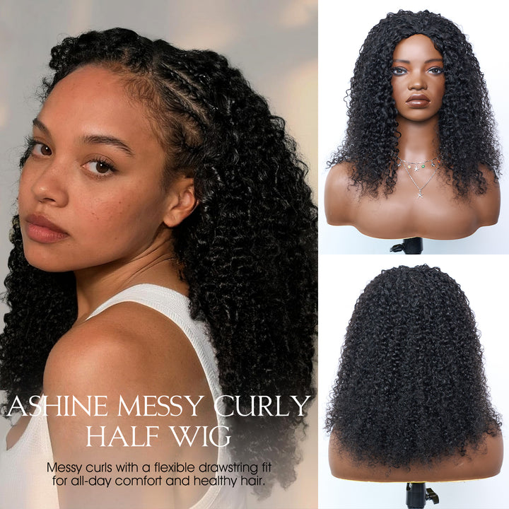 [Ashine] Messy Curly Half Wig Quick Weave Seamless Blend Realistic Hairline