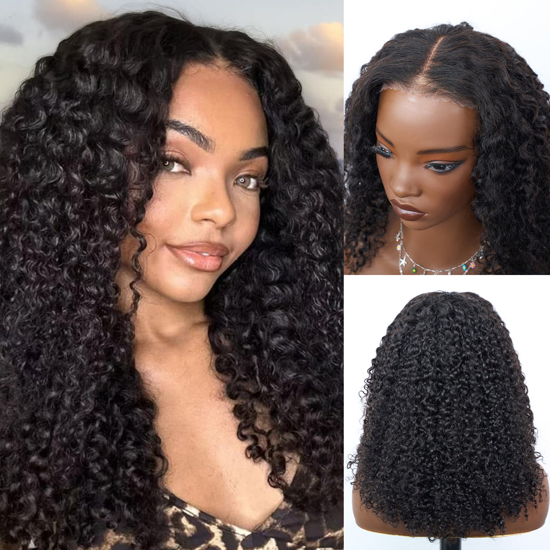 [Ashine] 16 Inch #1B Messy Curly 5*5 HD Front Lace Wig 150% Density Glueless Human Hair Seamless Blend Realistic Hairline