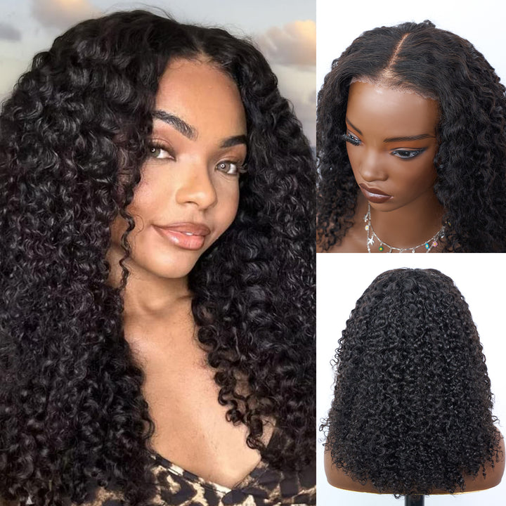 [Ashine] 16 Inch #1B Messy Curly 5*5 HD Front Lace Wig 150% Density Glueless Human Hair Seamless Blend Realistic Hairline