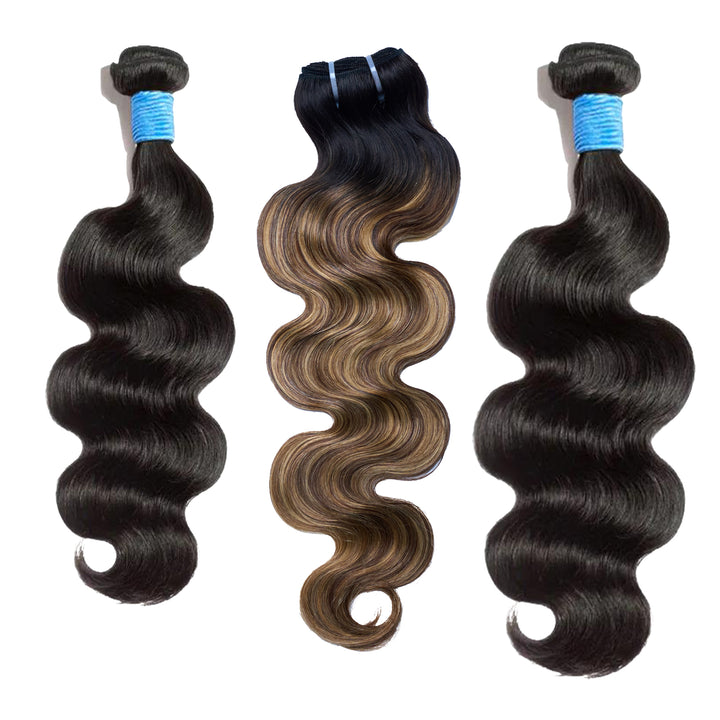 [Ashine]  #1B&T1B/P4/27 Peekaboo Highlight Hair Bundles Brazilian Colored Human Hair Body Wave 10A