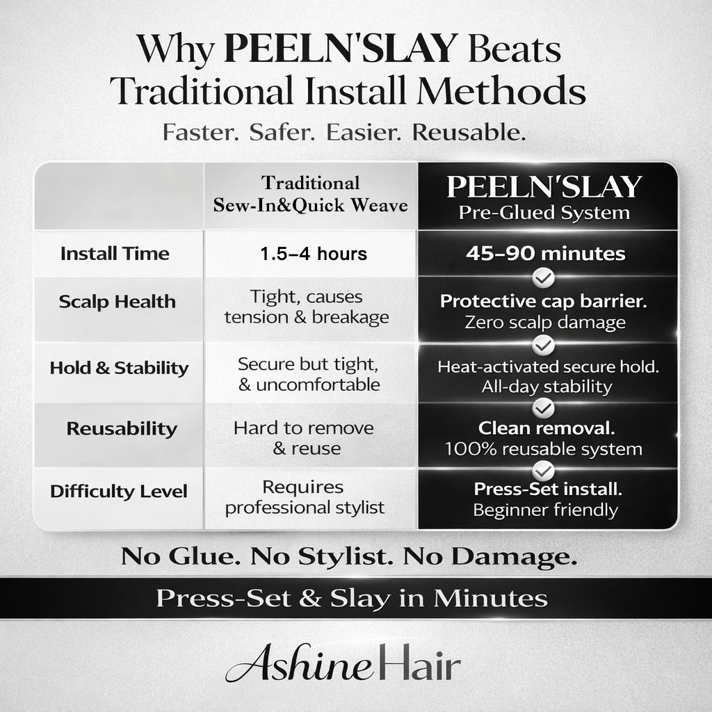 PEELN'SLAY: Pro-Ready Pre-Glued Bundle System: Press-Set & Slay! No Glue All-in-One Reusable Hair Kit (Cap Included)