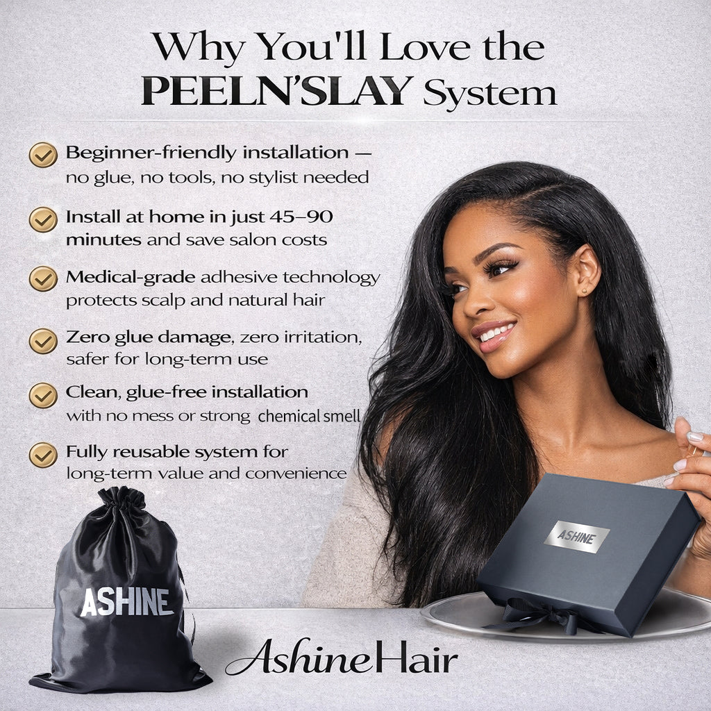 PEELN'SLAY: Pro-Ready Pre-Glued Bundle System: Press-Set & Slay! No Glue All-in-One Reusable Hair Kit (Cap Included)