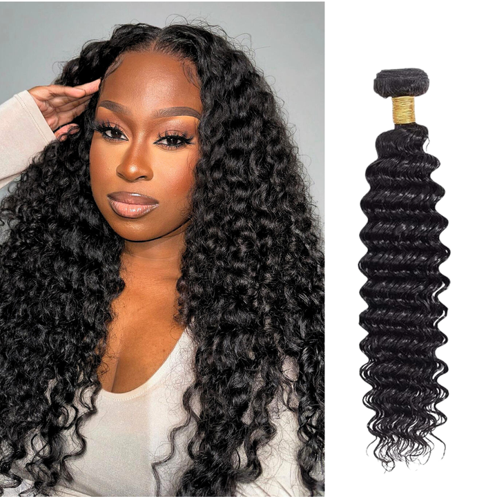 [Ashine] Jet Black Deep Wave Brazilian Remy Human Hair Bundles Hair Extensions For Women Virgin Hair Weaves Double Weft 100% Human Hair Bundles