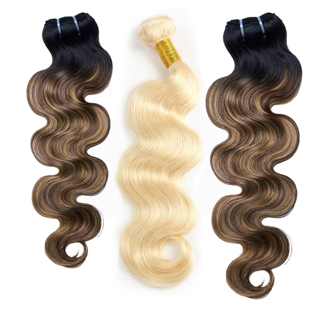 [Ashine]  #T1B/P4/27&613 Peekaboo Highlight Hair Bundles Brazilian Colored Human Hair Body Wave 10A
