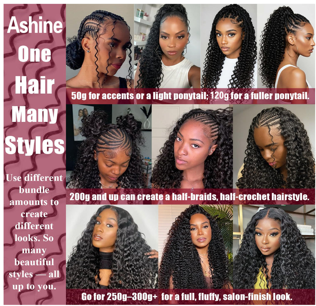 [Ashine] Pre-Separated Feather Crochet Human Hair Extensions Deep Wave Protective Style Natural Look & Blend Long-Lasting & Reusable Versatile Styling