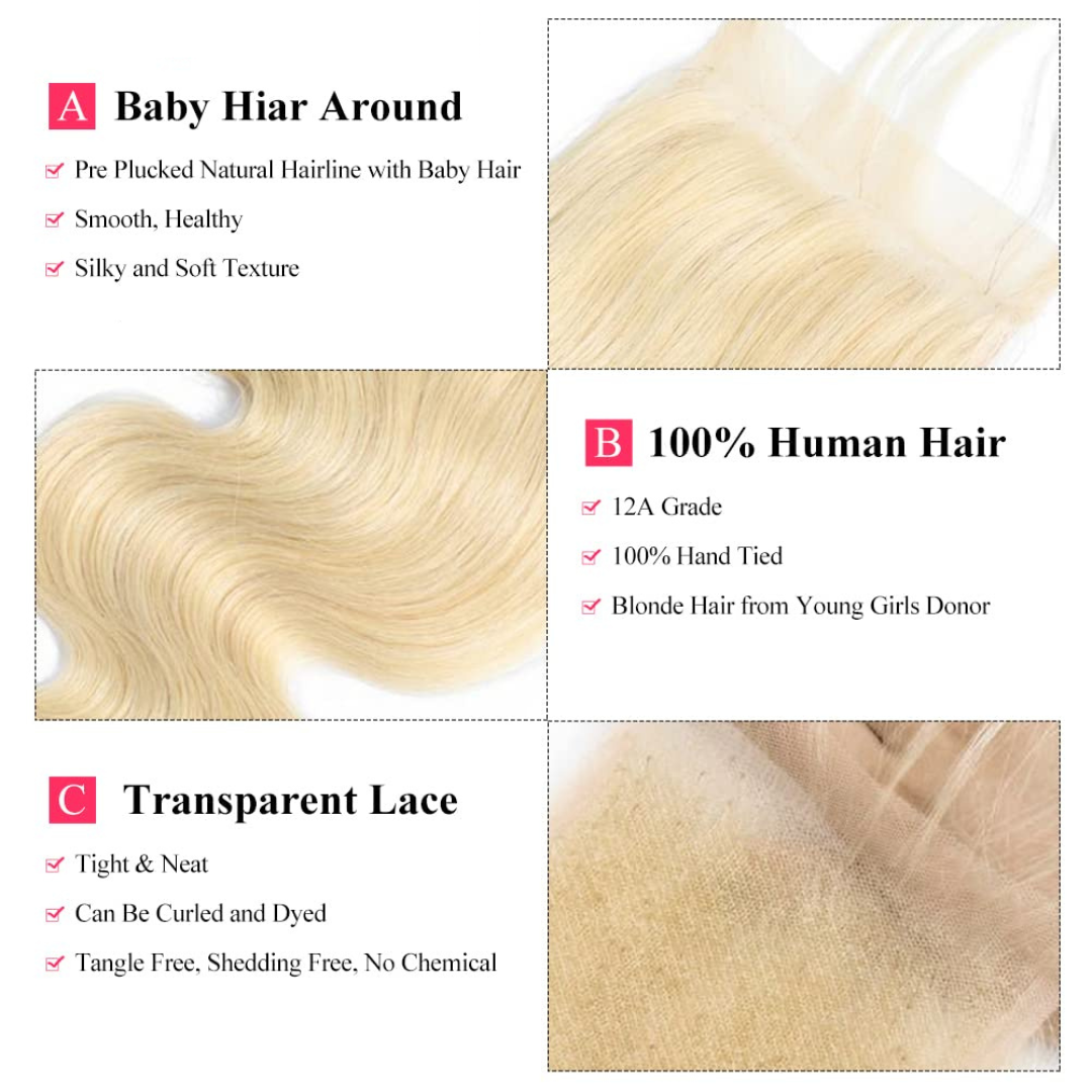 [Ashine] #613 Body Wave Free Parted  4x4 HD Lace Closure 100% Virgin Vietnamese Hair