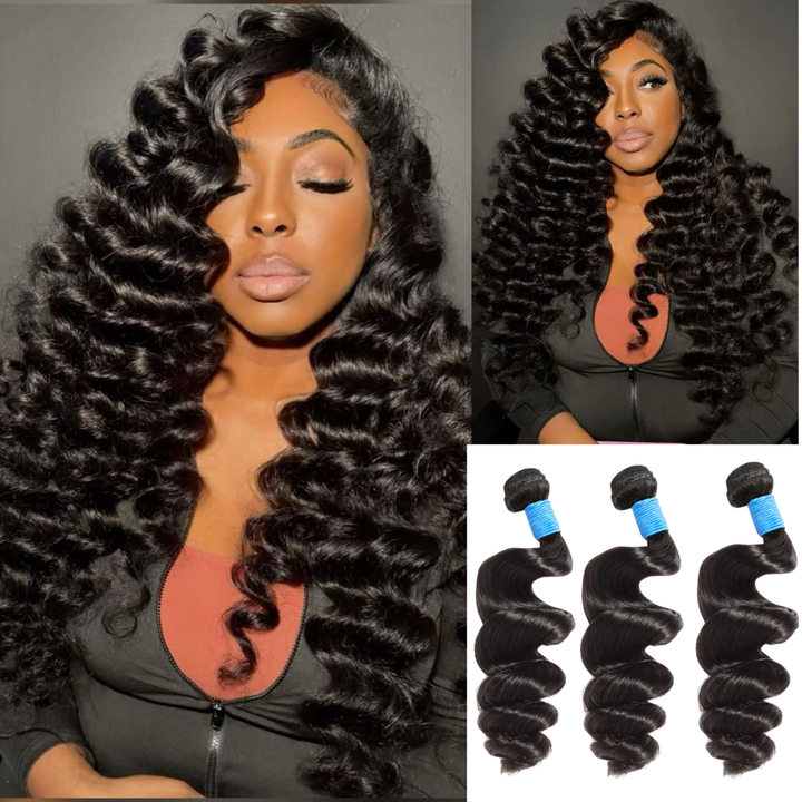 [Ashine] 14-28 Inch Loose Wave Virgin Brazilian Hair #1B Natural Black