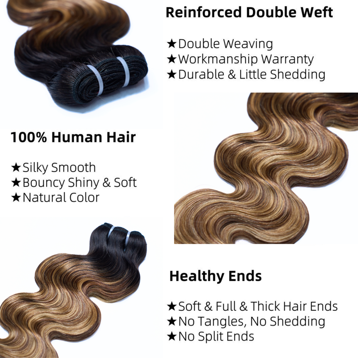 [Ashine] T1B/P4/27 Highlight Hair Bundles Brazilian Colored Human Hair Body Wave 10A