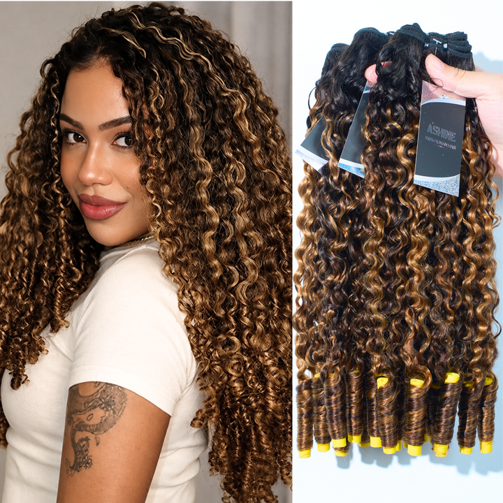 [Ashine] Burmese Curly Virgin Human Hair Bundles Extension 10A
