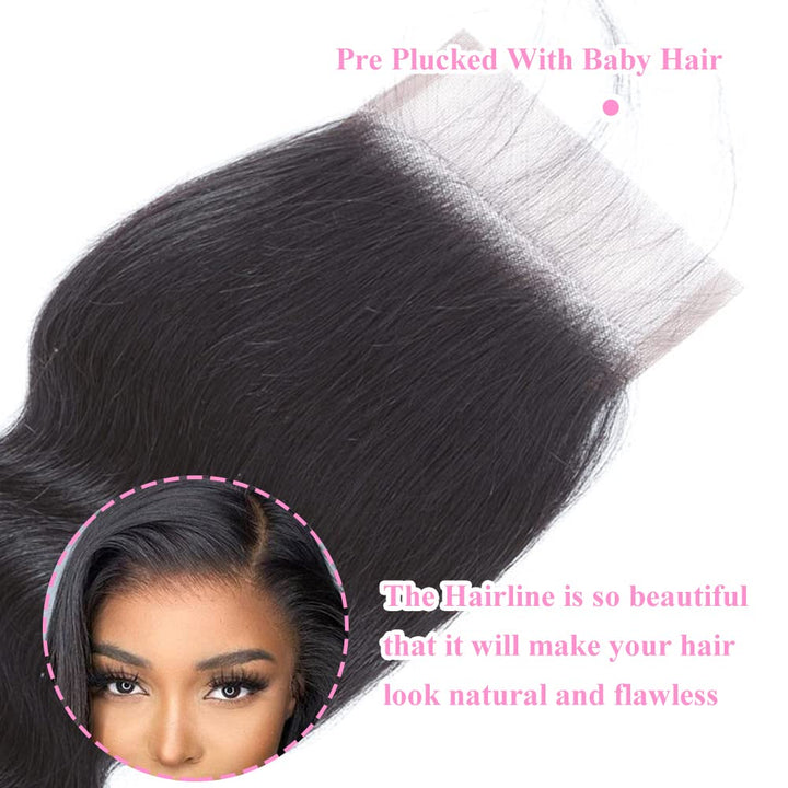 [Ashine] 14-20 Inch 4" x 4" HD Body Wave Free Parted Lace Closure #1B Natural Black