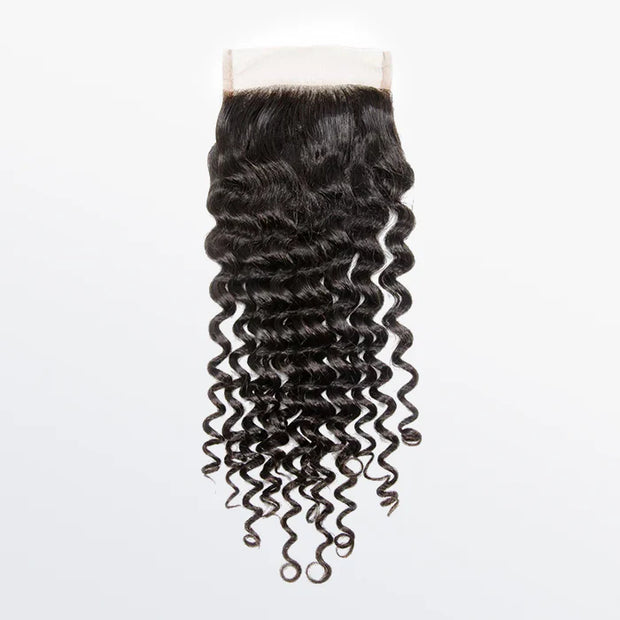 Ashine 14-18Inch 4" x 4" Deep Curly Free Parted Lace Closure #1B Natural Black