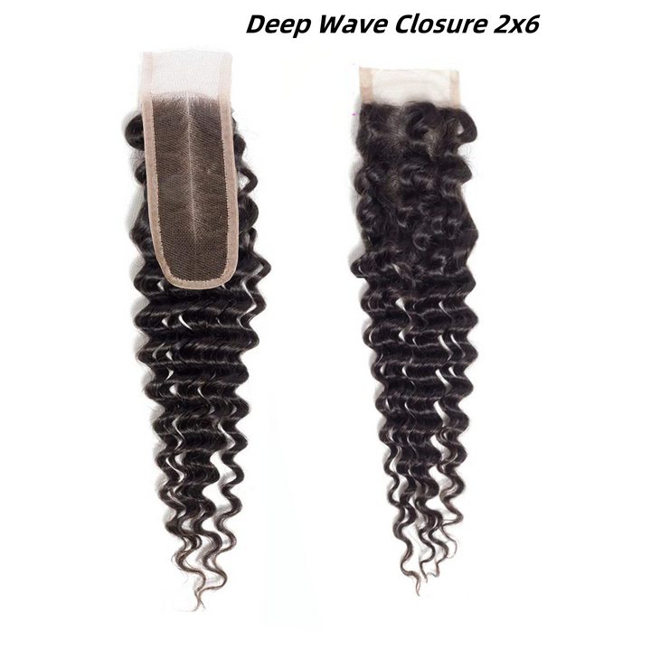 [Ashine] Upgrade Free Parted Lace Deep Wave 2x6 4x4 5x5 Closure #1B 100% Human Hair