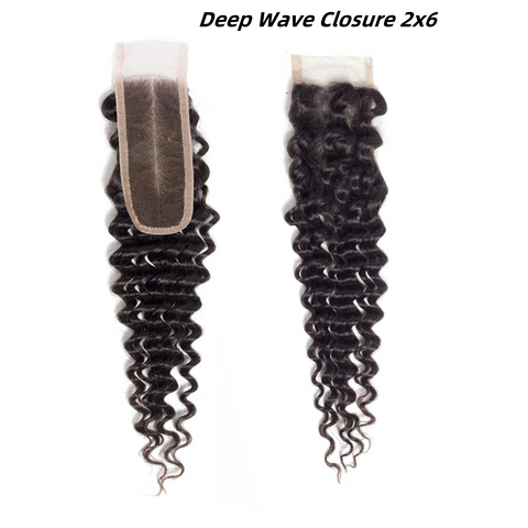 [Ashine] Upgrade Free Parted Lace Deep Wave 2x6 4x4 5x5 Closure #1B Natural Black 100% Human Hair Pre Plucked Pre Bleached Pre Cut