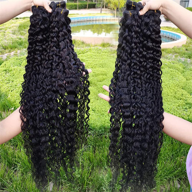 [Ashine] Water Wave Bundles Human Hair 10A Brazilian Virgin Curly Human Hair Bundles Double Weft Bundles Natural Black Color Wet and Wavy Hair Extensions