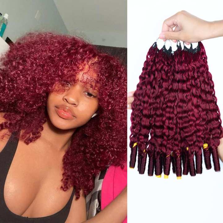 [Ashine] Burmese Curly #Burgundy Feather Crochet Hair Extensions