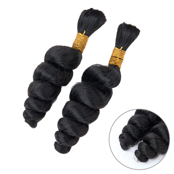[Ashine]  Loose Wave Braiding Hair Bundle Bulk Human Hair 100g Extensions for Boho Braids #1B Natural Black