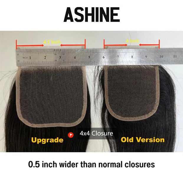 Ashine Free Parted Lace 4x4 Closure #1B Natural Black 100% Human Hair Deep Wave Deep Curly Straight Body Wave Pre Plucked Pre Bleached Pre Cut