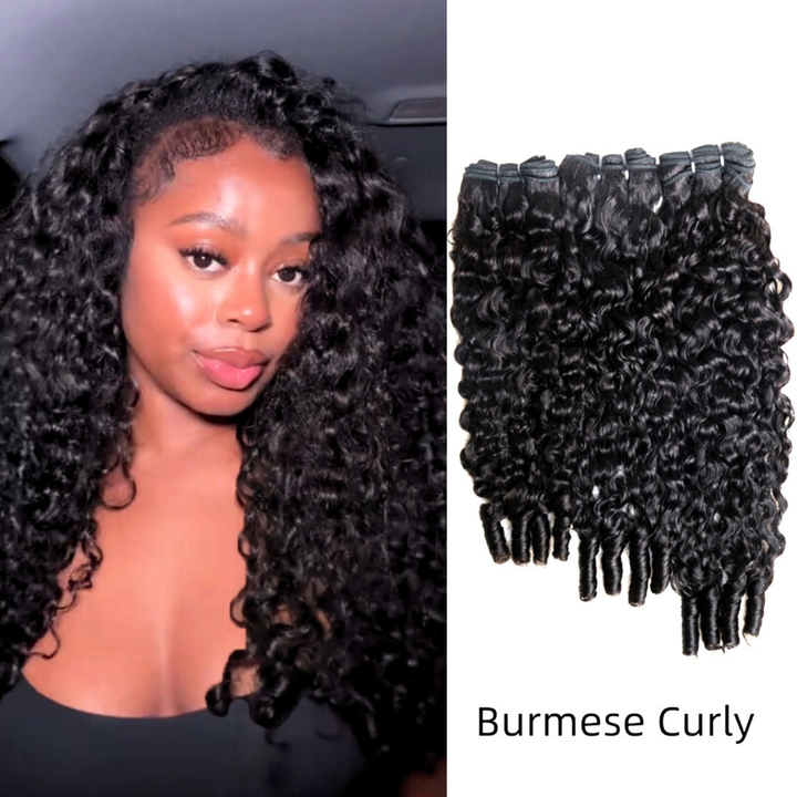 [Ashine] Burmesisk krøllet jomfruhår med bundter og forlængelser 12A