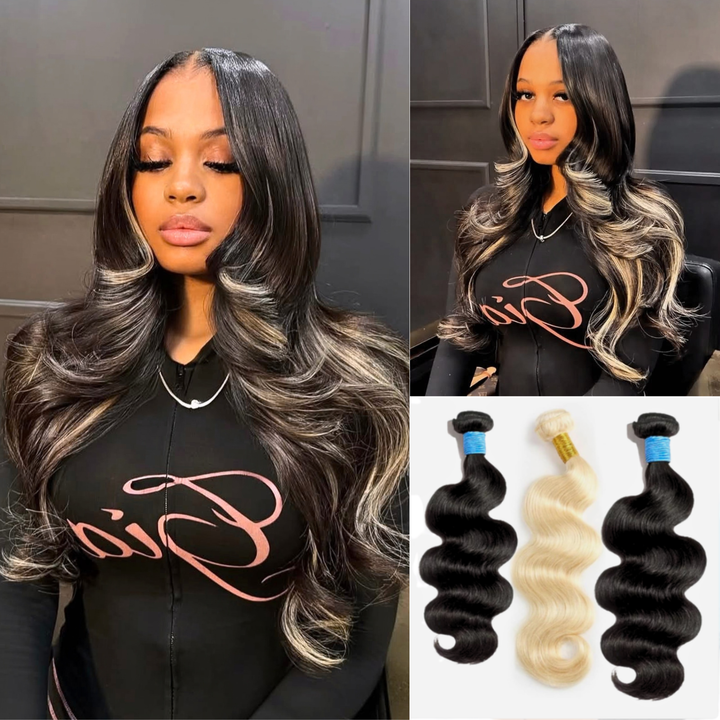 [Ashine] 12A #1B/613 Blonde Peekaboo Human Hair Bundles 100% Virgin Vietnamese Hair - New Trends